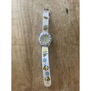 Kids Bee Theme Analog Watch White Strap Flowers Cute Design